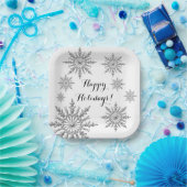Assiettes En Carton Faux Silver Winter Snowflake Joyeux vacances (Fête)