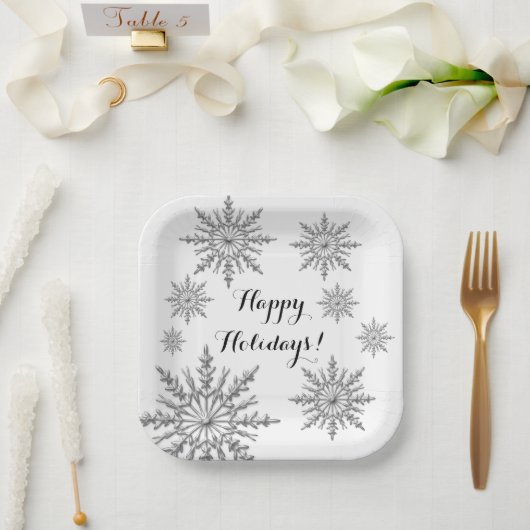 Assiettes En Carton Faux Silver Winter Snowflake Joyeux vacances (Mariage)