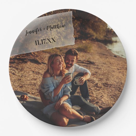 Assiettes En Carton Faux Vellum Photo Overlay Mariage personnalisé (Devant)