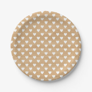 Assiettes En Carton Faux Wood   Plaque de papier Motif de Coeurs blanc