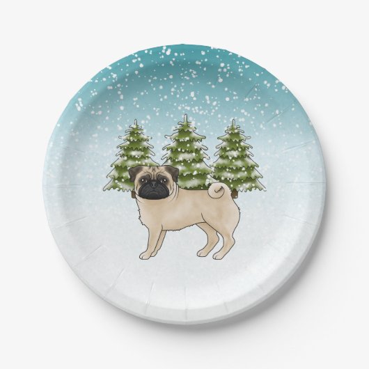 Assiettes En Carton Fawn Carlin joli dessin Chien Snowy Forêt d'hiver (Devant)