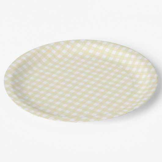 Assiettes En Carton Faye et Lauren Pastel En vichy jaune (Angle)