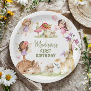 Assiettes En Carton Fée Anniversaire 1er Enchanted Forest Girl Floral