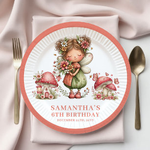 Assiettes En Carton Fée Capricieuse 1er Anniversaire Papier Floral Ros