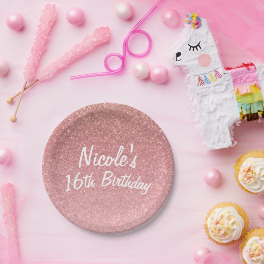 Assiettes En Carton Fée Conte Rose Pailleté Sweet 16 Fête d'anniversai (Fête)