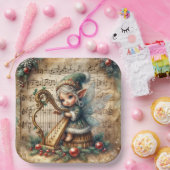 Assiettes En Carton Fée de Noël Jouer une harpe (Fête)