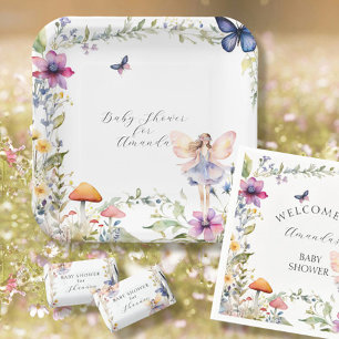 Assiettes En Carton Fée Fleur sauvage papillon Jardin bébé fille Douch