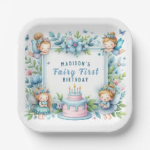 Fée florale pastel bleu pour premier anniversaire 