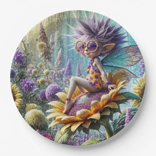 Assiettes En Carton Fée Pixie sur un Tournesol (Devant)