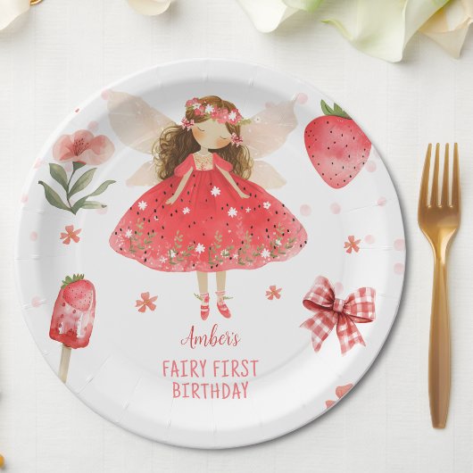 Assiettes En Carton Fée Première fraise Fée Fée Anniversaire