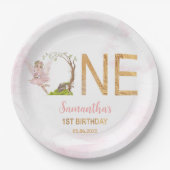 Assiettes En Carton Fée rose Forêt Florale 1er anniversaire (Devant)