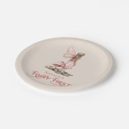 Assiettes En Carton Fée rose pâle première fête d'anniversaire Personn (Angle)
