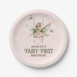 Assiettes En Carton Fée rose personnalisée 1er anniversaire