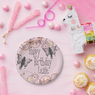 Assiettes En Carton Fées d'Imaginaires floraux Plaques d'anniversaire
