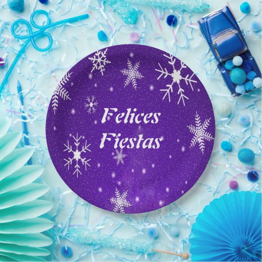 Assiettes En Carton Felices Fiestas Snowflake Plaques de papier bleu v (Fête)