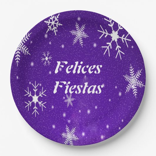 Assiettes En Carton Felices Fiestas Snowflake Plaques de papier bleu v (Devant)