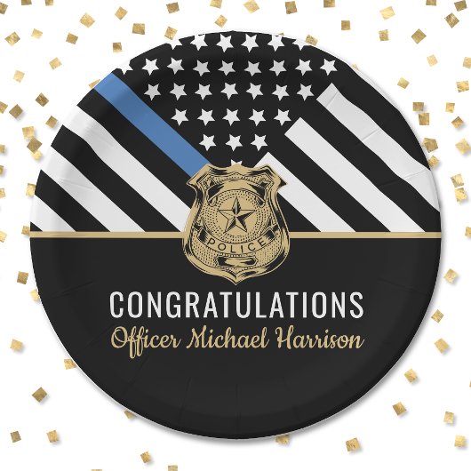 Assiettes En Carton Félicitations à la Police Blue Line Flag