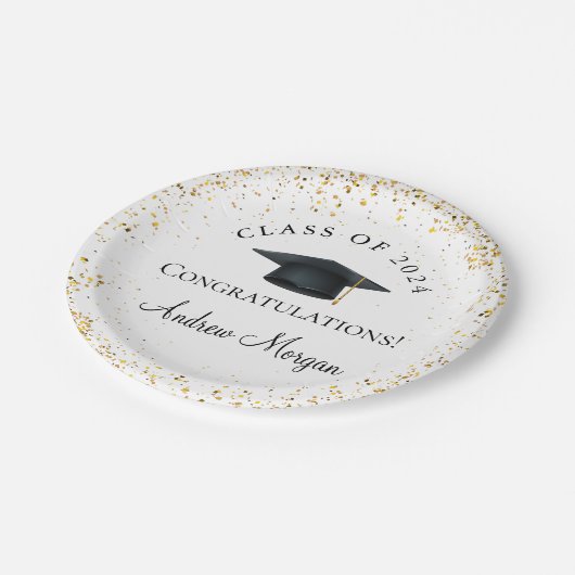 Assiettes En Carton Félicitations à l'or Confetti (Angle)