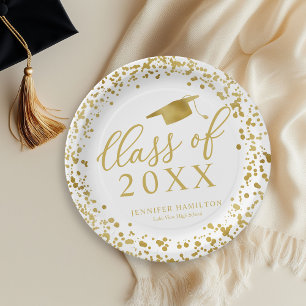 Assiettes En Carton Félicitations à notre diplômé Or Blanc Diplômé