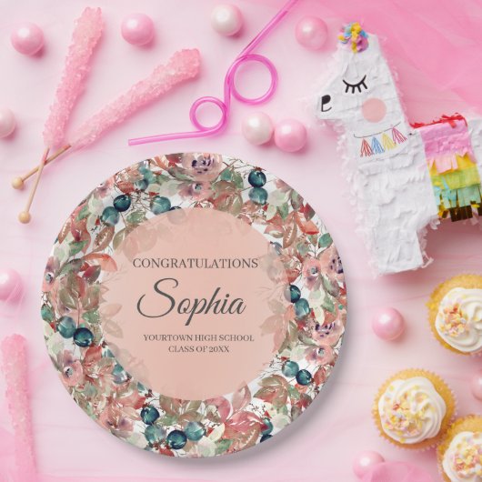 Assiettes En Carton Félicitations à Pink Turquoise Floral Graduation (Fête)
