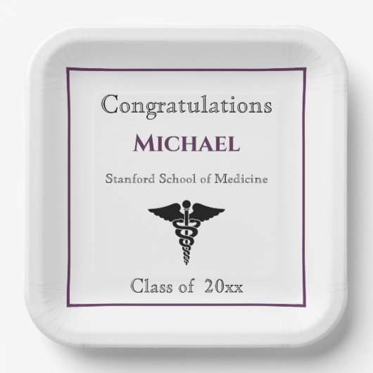 Assiettes En Carton Félicitations Diplômé Caduceus Burgundy Blanc (Recto)