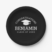 Assiettes En Carton Félicitations Diplômé Cap noir (Devant)