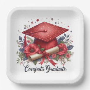 Assiettes En Carton Félicitations diplômé, chapeau de diplômé et diplô