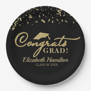 Assiettes En Carton Félicitations diplômé écriture or fete de fin d'ét