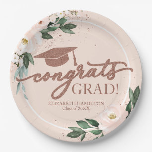 Assiettes En Carton Félicitations diplômé Fête de fin d'études Florale