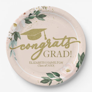 Assiettes En Carton Félicitations diplômé Fête de fin d'études Florale