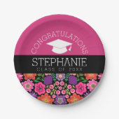 Assiettes En Carton Félicitations Diplômée Fleurs Filles Diplômée (Devant)