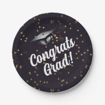 Félicitations Grad Blue Gold Confetti Graduation P