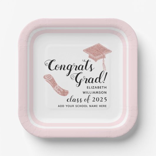Assiettes En Carton Félicitations Grad Elegant Pink Class 2025 Graduat (Recto)