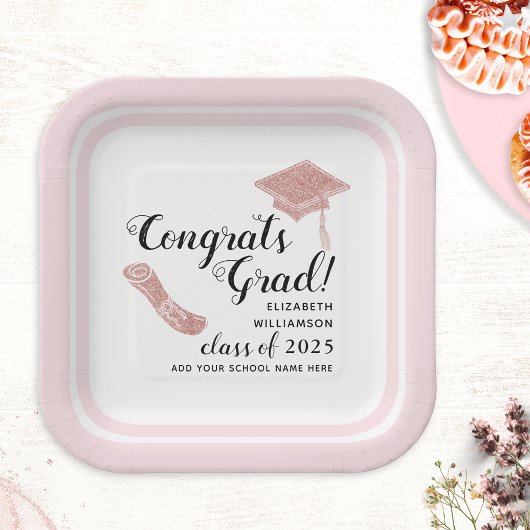 Assiettes En Carton Félicitations Grad Elegant Pink Class 2025 Graduat