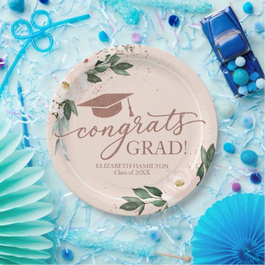Assiettes En Carton Félicitations Grad Rose Blush Floral Graduation Pa (Fête)