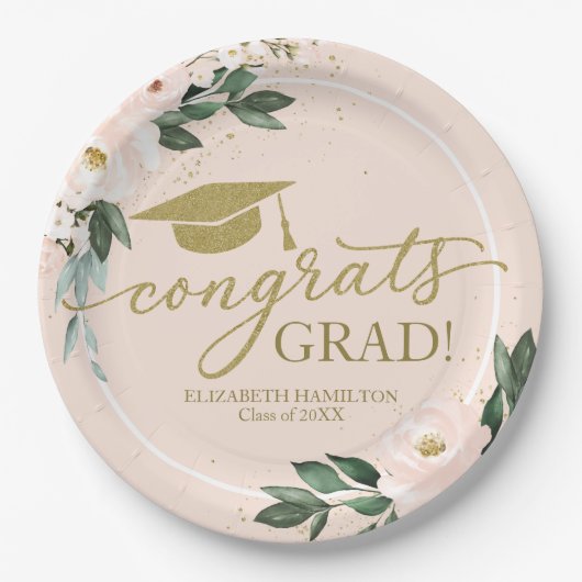 Assiettes En Carton Félicitations Grad Rose Blush Floral Graduation Pa (Devant)