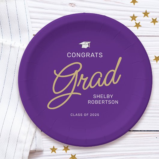 Assiettes En Carton Félicitations Grad Script Moderne Purple Graduatio