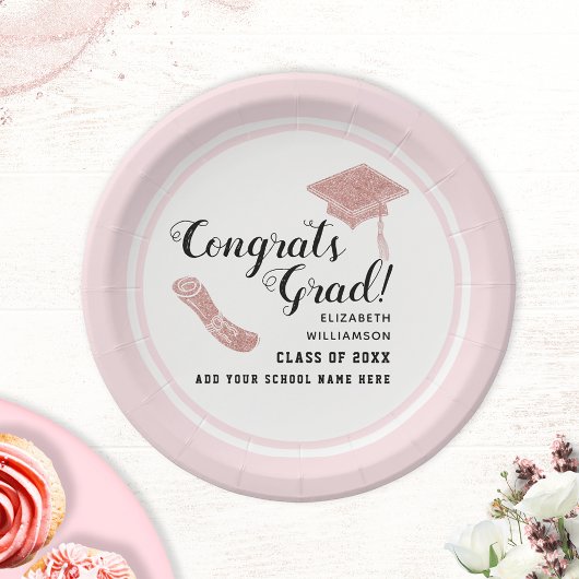 Assiettes En Carton Félicitations Grad White Pink Class 2025 Graduatio