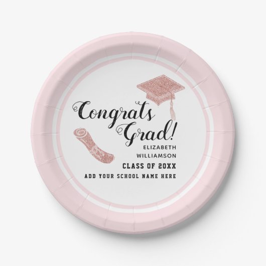 Assiettes En Carton Félicitations Grad White Pink Class 2025 Graduatio (Devant)