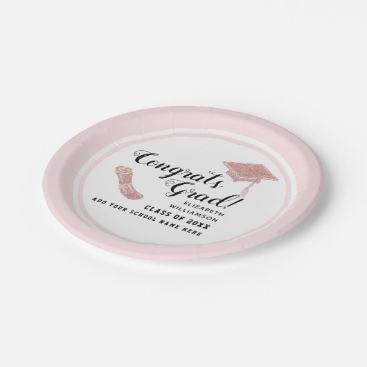 Assiettes En Carton Félicitations Grad White Pink Class 2025 Graduatio (Angle)