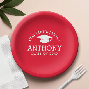 Assiettes En Carton Félicitations Graduate Graduate Cap rouge blanc
