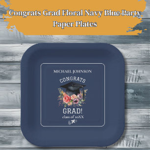 Assiettes En Carton Félicitations Grand Floral Navy Blue Party