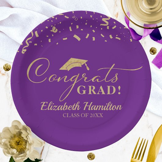 Assiettes En Carton Félicitations Grand Gold Script Grad Graduation Pa