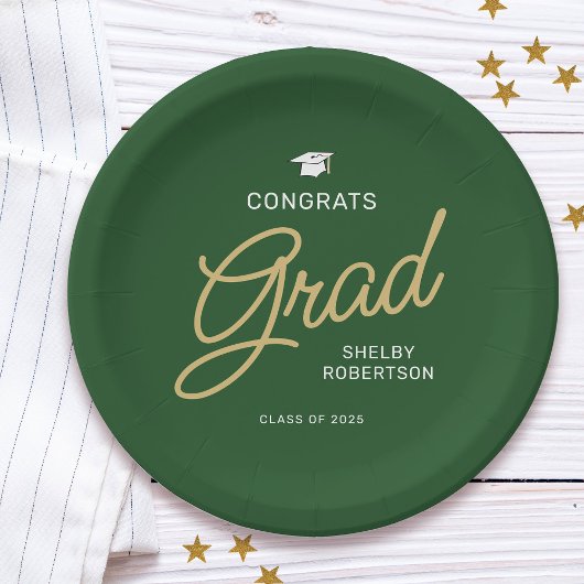 Assiettes En Carton Félicitations Grand Moderne Script Vert Graduation