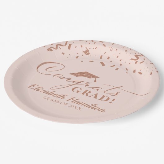 Assiettes En Carton Félicitations Grand Rose Gold Script Graduation Pa (Angle)
