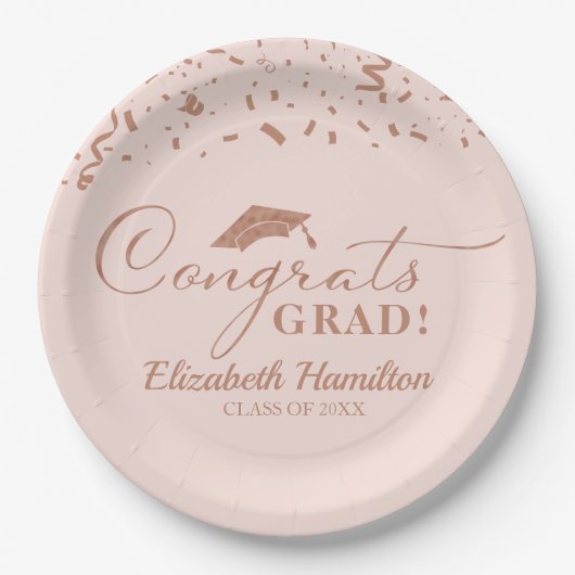 Assiettes En Carton Félicitations Grand Rose Gold Script Graduation Pa (Devant)