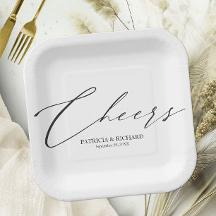 Assiettes En Carton Félicitations Mariage Élégant Noir Et Blanc