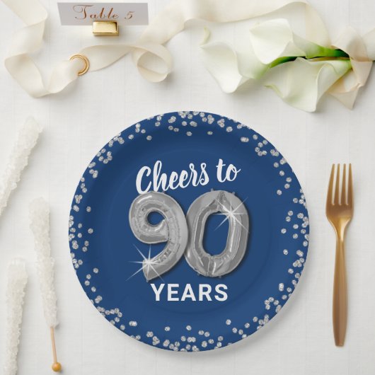 Assiettes En Carton Félicitations modernes à 90 ans Anniversaire (Mariage)