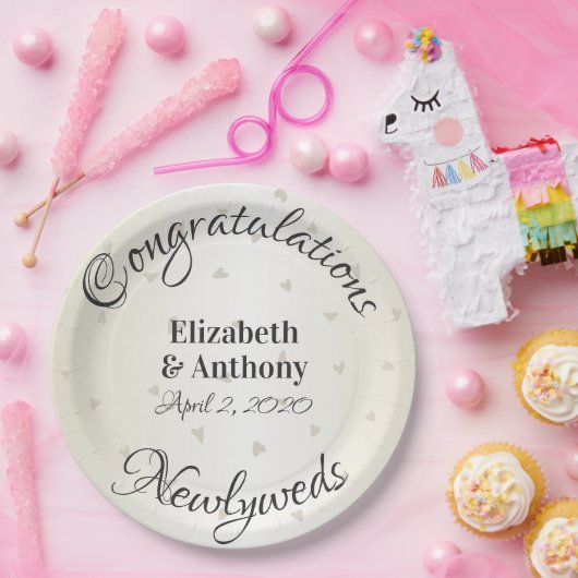 Assiettes En Carton Félicitations Newlyweds Gold Hearts Plaques en pap (Fête)