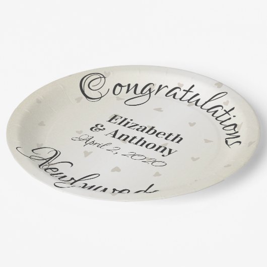 Assiettes En Carton Félicitations Newlyweds Gold Hearts Plaques en pap (Angle)